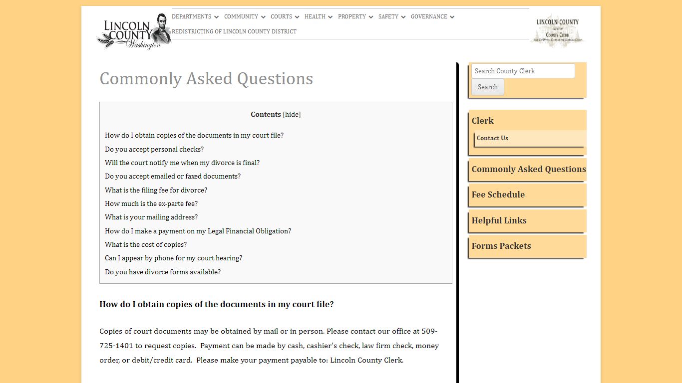 Commonly Asked Questions – County Clerk - Lincoln County, Washington